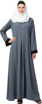 MRC Crepe Solid Abaya With Hijab(Grey)