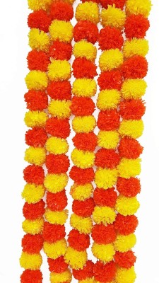 Urvi Creations Set 10 Red Yellow Mix Combo Artificial Marigold Fluffy Flower/Genda Phool Garlands for Diwali, Navratri,Durga Pooja Festival Home Decoration Yellow, Red Marigold Artificial Flower(54 inch, Pack of 10, Garlands)