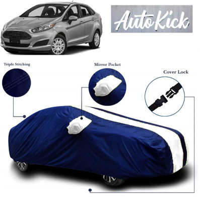 AutoKick Car Cover For Ford Fiesta Classic (With Mirror Pockets)(White, Blue)