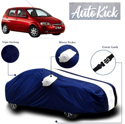 AutoKick Car Cover For Chevrolet Aveo Uva (With Mirror Pockets)(White, Blue)