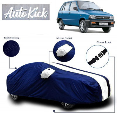 AutoKick Car Cover For Maruti Suzuki 800 (With Mirror Pockets)(White, Blue)
