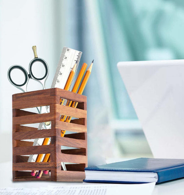 manzees 1 Compartments Wood Desk Organiser(Brown)