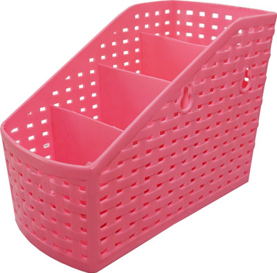 Winhart 4 Compartments Plastic Desk Organiser(Pink)