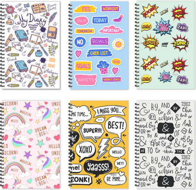 ESCAPER Designer Doodle Diaries - Jumbo Pack of 6 Diaries Doodle Pattern Diaries, Doodle Words Diaries, Combo Diaries Set A5 Diary Ruled 160 Pages(MulticolorE, Pack of 6)