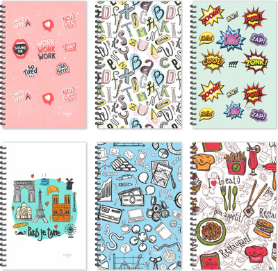 ESCAPER Designer Doodle Diaries - Jumbo Pack of 6 Diaries Doodle Pattern Diaries, Doodle Words Diaries, Combo Diaries Set A5 Diary Ruled 160 Pages(MulticolorB, Pack of 6)