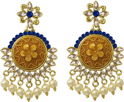 SPARGZ Wodden Floral Festive Gold Plated American Diamond & Pearl Diamond, Pearl Alloy Drops & Danglers