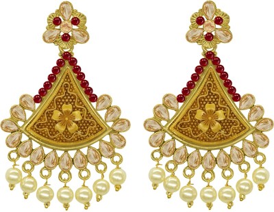 SPARGZ Wodden Floral Festive Gold Plated American Diamond & Pearl Diamond, Pearl Alloy Drops & Danglers