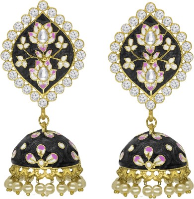 SPARGZ Meenakari Alloy Festive Wear Gold Plated AD Stone, Kundan & Pearl Diamond, Pearl Alloy Jhumki Earring