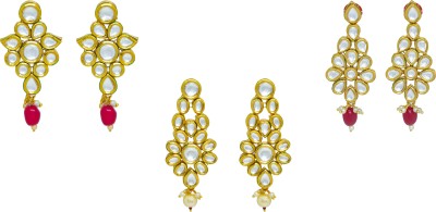 jevion Traditional Elegant Gold Plated Kundan and Pearl Danglers Combo Alloy Drops & Danglers