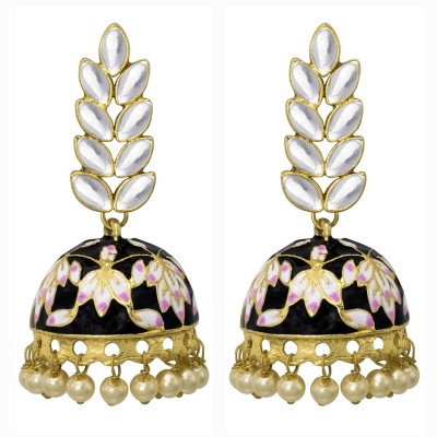 SPARGZ Meenakari Alloy Festive Wear Gold Plated Kundan & Pearl Diamond, Pearl Alloy Jhumki Earring