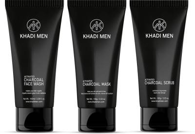 Khadi Men Charcoal Kit (Activated Charcoal , Face Mask & Scrub) Face Wash