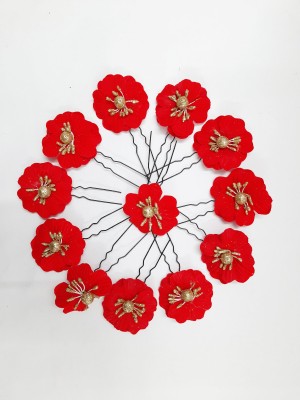 rayie collection women artificial flower hair juda pin Hair Pin(Red, Gold)