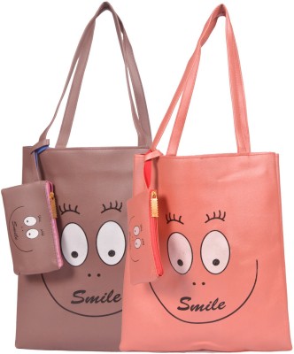 Roy variety's Women Grey, Pink Tote(Pack of: 2)