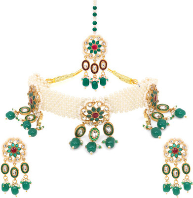 YELLOW CHIMES Brass Gold-plated Green Jewellery Set(Pack of 1)