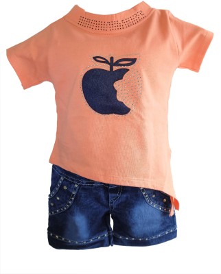 new gen Baby Girls Casual Top Shorts(Orange)