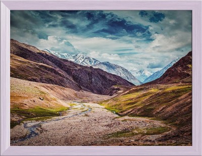 Artzfolio ArtzFolio Himalayan Landscape in Spiti Valley, India Tabletop Painting White Frame 13inch x 10inch (33cms x 25.4cms) Digital Reprint 10.5 inch x 13.5 inch Painting(With Frame)