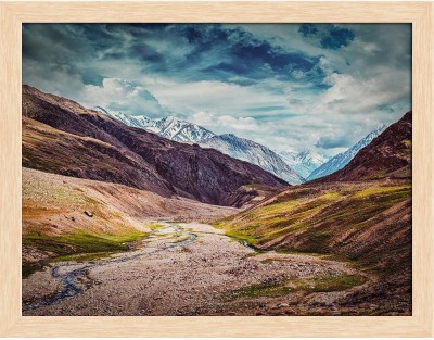 Artzfolio ArtzFolio Himalayan Landscape in Spiti Valley, India Tabletop Painting Natural Brown Frame 13inch x 10inch (33cms x 25.4cms) Digital Reprint 10.5 inch x 13.5 inch Painting(With Frame)