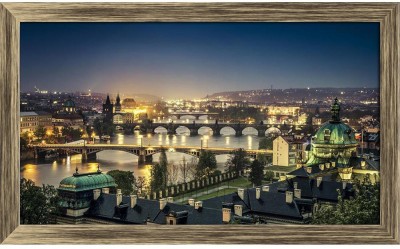 Artzfolio ArtzFolio The Skyline Of Prague At Night, Czech Republic Tabletop Painting Antique Golden Frame 13.4inch x 8inch (34.1cms x 20.3cms) Digital Reprint 8.5 inch x 13.9 inch Painting(With Frame)