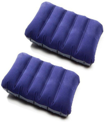 DECOBELL Set of Two Comfortable And Cozy Velvet Soft Inflatable Travel Air Pillow Polyester Fibre Solid Travel Pillow Pack of 2(Blue)