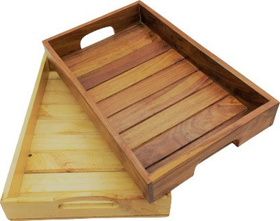 manzees Wooden Beautifull Pine-Sheesham Tray ( Set of 2 ) Serving Dining Tray Handmade ( 13 inch by 8 inch ) Tray(2 Tray)