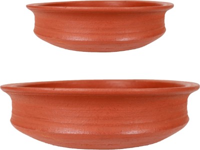 earthen fine crafts combo Hand made earthen pottery/clay handi/kadhai/ meen chatti (red 1,3,liter,pre-seasoned ) Pot 1,3 L Pot 19 cm, 30 cm diameter 1 L, 3 L capacity(Earthenware)