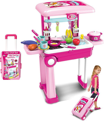 N2K2 Enterprise Foldable Kitchen Set Trolley with Light and Music Toy for Kids, (Multicolor)carry case Kitchen set