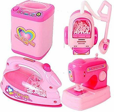 Dherik Tradworld Mini Household 4 in 1 Set Toy Home Appliance Battery Operated. Home Appliance with Real Like Working Set Includes -1 Sewing Machine, 1 Washing Machine, 1