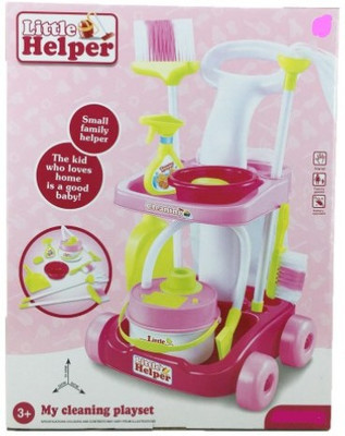 SANJARY Little Treasures Helper 8 Piece Pretend and Play Deluxe Cleaning Trolley Playset