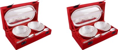 Advika Handicraft Set Of |2| Handmade German Silver Bowl Set with Spoon and Tray for Diwali Gift Bowl, Spoon, Tray Serving Set(Pack of 2)