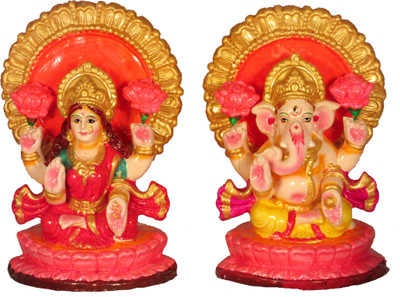 SUNINOW Terracotta Laxmi Ganesh murti / Clay laxmi ganesh idol Decorative Showpiece  -  18 cm(Terracotta, Multicolor)
