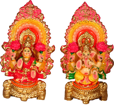 SUNINOW Terracotta Laxmi Ganesh murti / Clay laxmi ganesh idol Decorative Showpiece  -  23 cm(Terracotta, Multicolor)