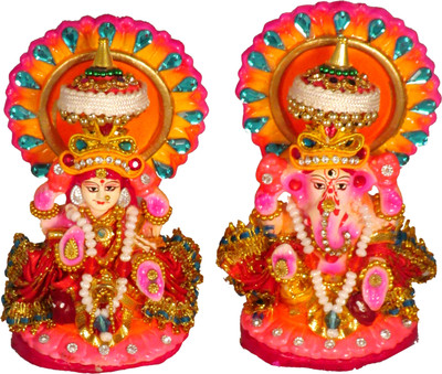 SUNINOW Terracotta Laxmi Ganesh murti / Clay laxmi ganesh idol Decorative Showpiece  -  12 cm(Terracotta, Multicolor)