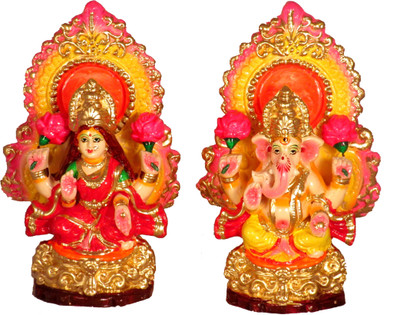 SUNINOW Terracotta Laxmi Ganesh murti / Clay laxmi ganesh idol Decorative Showpiece  -  18 cm(Terracotta, Multicolor)