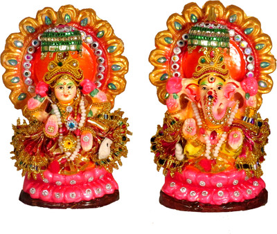 SUNINOW Terracotta Laxmi Ganesh murti / laxmi ganesh idol Decorative Showpiece  -  16 cm(Terracotta, Multicolor)