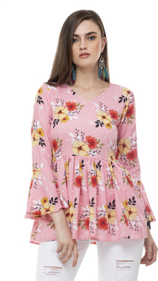 GLOWIC Casual Printed Women Pink Top