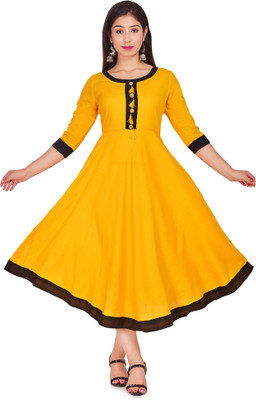 DESIGNER GEETA Women Solid Anarkali Kurta(Yellow)