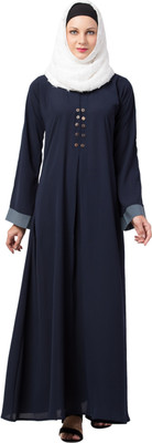MRC Crepe Solid Abaya With Hijab(Blue)