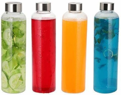 Cutting EDGE Round Glass Water Bottle for School, Home, Office, Travel, Sport 750 ml Bottle(Pack of 4, Clear, Glass)