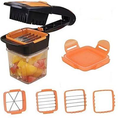 ZURU BUNCH Manual Multi-Functional 5 in 1 Cutter Chopper Dicer Veggie, Safety Veggie Meals Cutter, Quick Perfect Stainless Steel Vegetable Slice Chopper with Container Kitchen Tools. Vegetable & Fruit Slicer(1set)