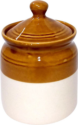 mushti Ceramic Pickle Jar  - 300 ml(Multicolor, White, Brown)