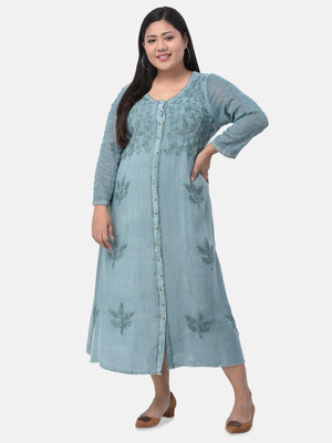 Veldress Women Fit and Flare Green, Blue Maxi/Full Length Dress