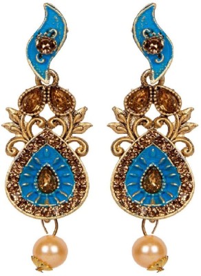 JEWELS GURU JEWELS GURU Classic Gold Plated Enamelled Meenakari Earrings For Women And Girls Cubic Zirconia, Beads Alloy Drops & Danglers