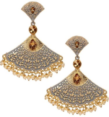 JEWELS GURU Traditional Gold Plated Kundan Pearl Classic Enamelled Danglers For Women And Girls Cubic Zirconia, Beads Alloy Drops & Danglers