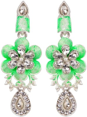 JEWELS GURU Classic Silver Plated Enamelled Meenakari Floral Earrings For Women And Girls Cubic Zirconia, Beads Alloy Drops & Danglers