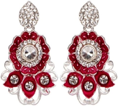 JEWELS GURU JEWELS GURU Designer Silver Plated Enamelled Meenakari Earrings For Women And Girls Cubic Zirconia, Beads Alloy Drops & Danglers