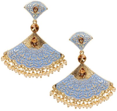 JEWELS GURU Traditional Gold Plated Kundan Pearl Classic Enamelled Danglers For Women And Girls Cubic Zirconia, Beads Alloy Drops & Danglers