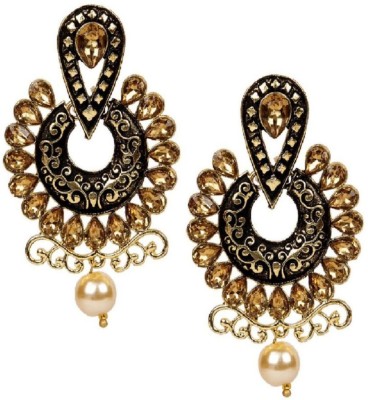 JEWELS GURU JEWELS GURU Traditional Gold Plated Kundan Pearl Classic Enamelled Chandbalis Cubic Zirconia, Beads Alloy Chandbali Earring