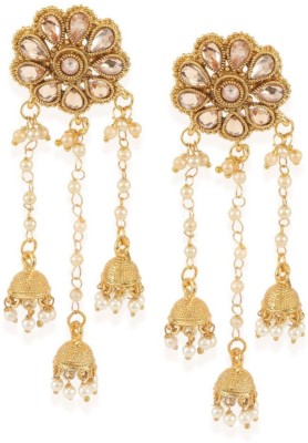 JEWELS GURU JEWELS GURU Stylish Gold Plated Stone And Tasselled Earrings For Women And Girls Cubic Zirconia, Beads Alloy Drops & Danglers