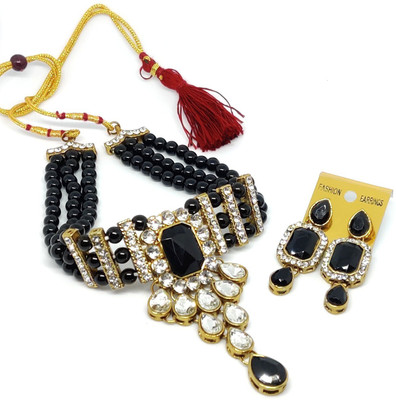ANIX Brass Gold-plated Black Jewellery Set(Pack of 1)