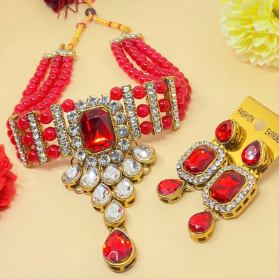 ANIX Brass Gold-plated Red Jewellery Set(Pack of 1)